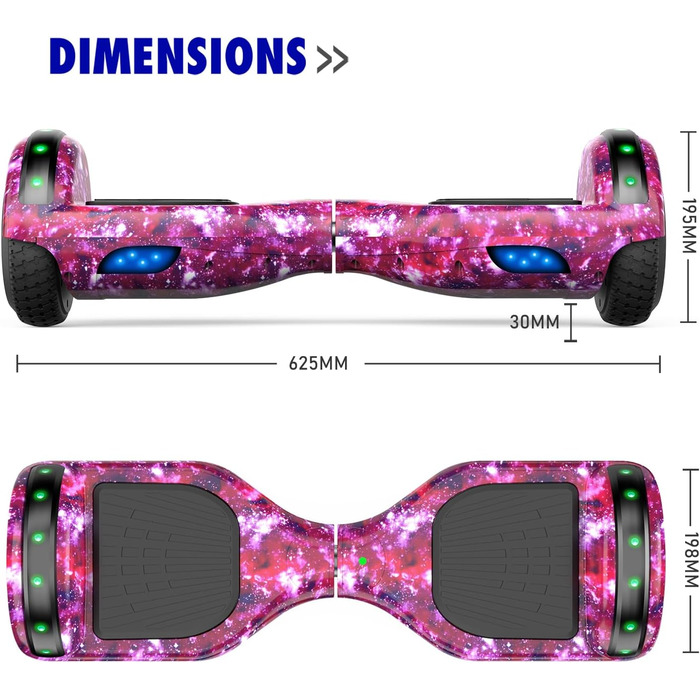 Гіроскутер SISIGAD HY-A02C для дітей – 6,5-дюймовий самобалансуючий з Bluetooth та світлодіодним підсвічуванням, потужний подвійний двигун, подарунок для дітей, зоряно-блакитний / фіолетовий