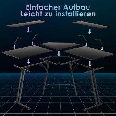 Ігровий стіл UISEBRT L-подібної форми 120 x 120 см з підставкою для монітора, ергономічний великий комп&39ютерний стіл з вуглецевого волокна, кутовий стіл для домашнього офісу - чорний