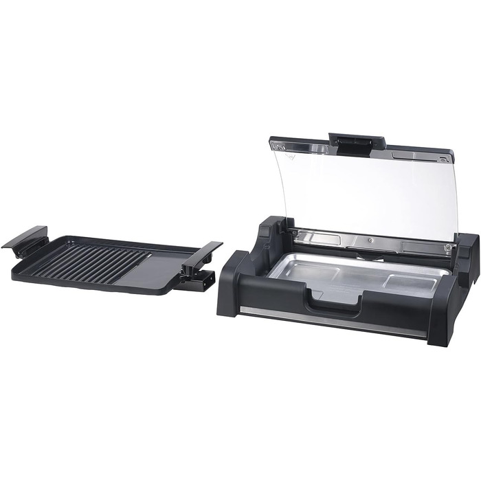 Електричний гриль Rosenstein & Shne Настільний гриль зі скляною кришкою, пластина для гриля з керамічним покриттям, 1 650 Вт (елек