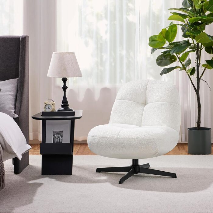 Крісло Yaheetech з тканини букле, м&39яке крісло без підлокітників, сидіння з поворотом на 360, крісло для вітальні/спальні/вітальні, білий колір