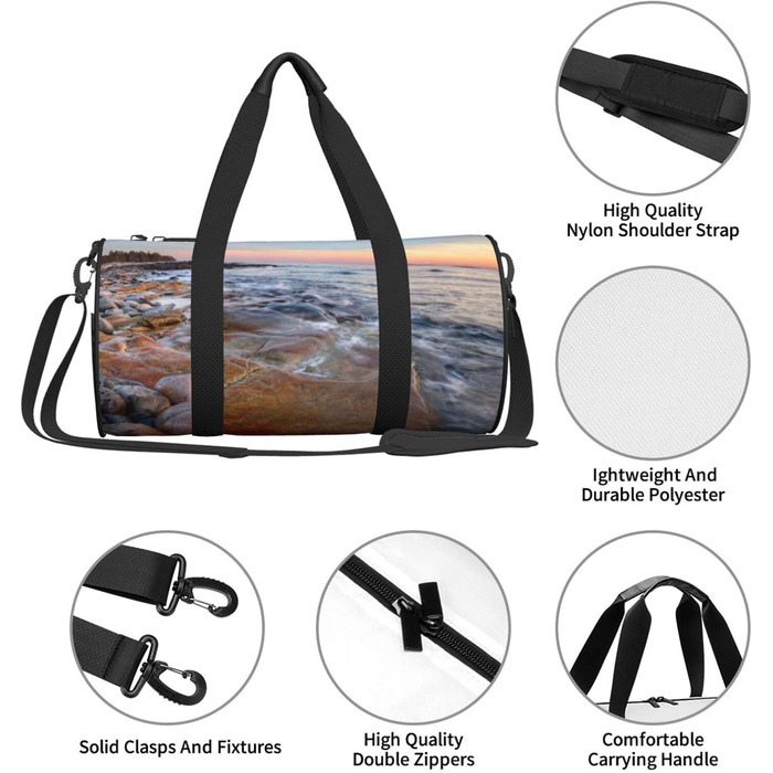 Спортивна сумка для подорожей, пляжу та відпочинку Мауї. Чорна сумка-органайзер з принтом Захід сонця на Гаваях, універсальний розмір.