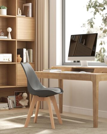 Обідні стільці WOLTU, Комплект з 4 шт. , Скандинавські кухонні стільці, Ретро-дизайн, Сидіння зі штучної шкіри, Ніжки з масиву дерева, Вантажопідйомність до 150 кг, Сірий, Комплект з 4 шт.