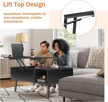 Журнальний столик Sweetcrispy з регульованою висотою, стіл для вітальні, журнальний столик з відкритим та прихованим місцем для зберігання, журнальний столик-диван, бічний столик, дерев&39яний столик-диван 100 x 50 см для вітальні, чорний/темно-чорний