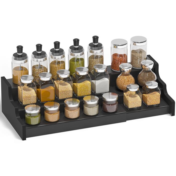 Рівнева висувна підставка для спецій, органайзер для спецій на місці, органайзер для банок для спецій, підставка для спецій для кухні, шафи (чорна), 3-