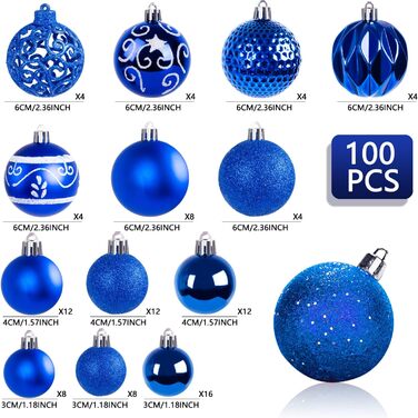 Набір ялинкових прикрас 100 предметів сині Ywlake