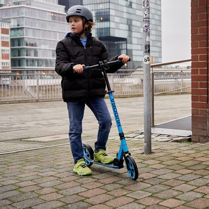 Самокат HUDORA Scooter Up 200 безшумний алюмінієвий самокат до 100 кг, складаний, з регулюванням висоти, для дітей, підлітків та дорослих, чорний/синій
