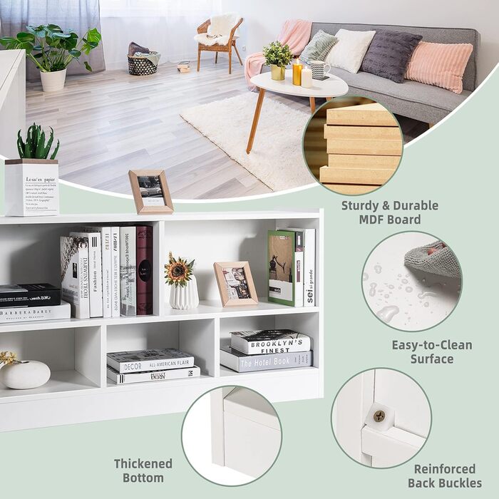 Дерев&39яна дитяча полиця DREAMADE, книжкова шафа для зберігання іграшок для дітей, полиця для іграшок для дитячої кімнати, ігрової кімнати та дитячого садка, 111 x 30 x 61,5 см (біла)