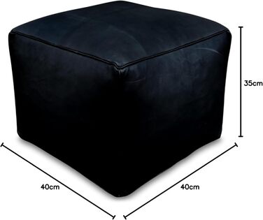 Дивіться гарний квадратний шкіряний пуф - ручної роботи - з наповненням - пуф, крісло-мішок, пуф для ніг (чорний)