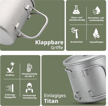 Титанова кружка Keith Titanium з одностінною кришкою та складною ручкою, портативна кавова кружка з кришкою та складною ручкою, посуд для чаю та кави, ідеально підходить для кемпінгу, пікніків, трекінгу та активного відпочинку (300 мл)