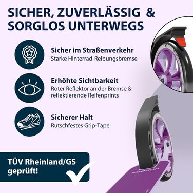 Самокат HUDORA BigWheel 205 Advanced - Комфортний алюмінієвий самокат до 100 кг - Регульований по висоті та складаний самокат - Са