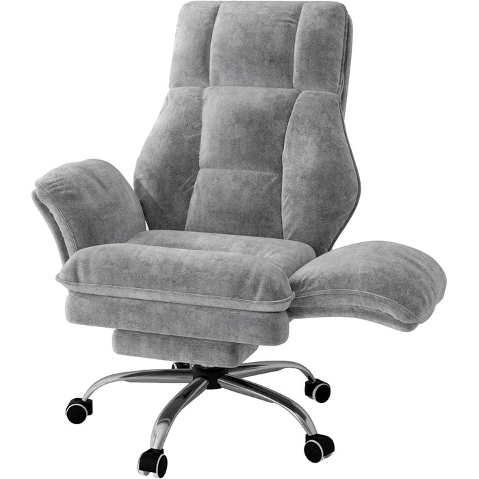Офісний обертовий стілець для високих і сильних людей з відкидними підлокітниками та підставкою для ніг, широке регульоване ергономічне ігрове крісло для схрещених ніг та комфорту тварин, сірий