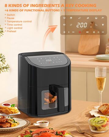 Фритюрниця EUARY Hot Air Fryer 4.5 л Фритюрниця з 8 програмами, фритюрниця з книгою рецептів німецькою мовою, фритюрниця гаряче повітря без жиру, фритюрниця з книгою рецептів німецькою мовою. 4,5 л