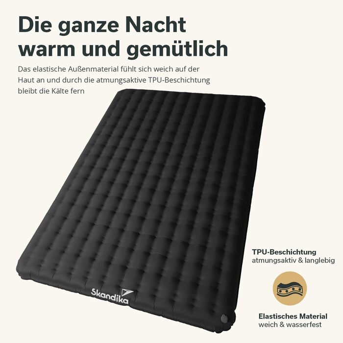 Каримет Skandika Elite/Exclusive Air для одного/двох осіб Надувний матрац, невеликий розмір у пачці, високопродуктивний клапан, килимок для сну на вулиці, надлегкий, надзвичайно товстий, сумка для перенесення для кемпінгу та походів, антрацит (двоспальний
