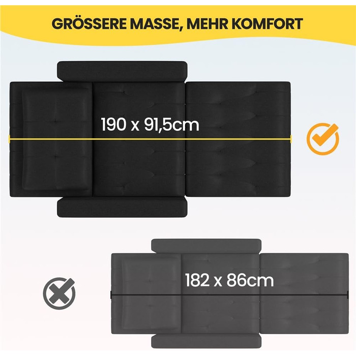 Крісло-ліжко Yaheetech з функцією ліжка 3-в-1, розкладний диван-ліжко, трансформоване крісло-ліжко, регульоване одномісне крісло з бічною кишенею, спальна зона 190 x 71,5 см, для невеликих приміщень, чорний колір