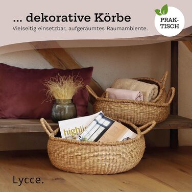 Натуральний кошик для зберігання, сплетений з морської трави Декоративний плетений кошик з ручкою, універсальне використання у вашому домі як кошик для білизни, кошик для пікніка, подарунковий кошик (порожній) Розмір 2 (Ø 34 см)