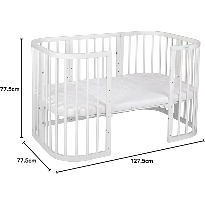 Дитяче дерев&39яне ліжко Waldin 7-в-1 з матрацом, трансформоване дитяче ліжко, вентильоване, регульована основа в 5 положеннях, комплект &quotвсе включено&quot, біле дерево (комплект тканини не входить до комплекту)