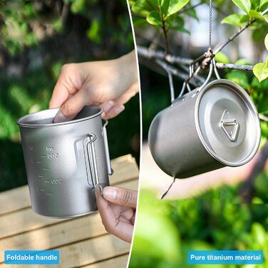 Титанова кемпінгова каструля об&39ємом 750 мл з кришкою, ізольована складна титанова кружка зі складною ручкою для активного відпочинку, походів, бушкрафту та виживання, включаючи сітку для перенесення