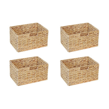Комплект із 4 кошиків Billy з полицями / 36 x 25 x 20 см / Виготовлено з натурального водяного гіацинта / Складаний плетений кошик, полиця-коробка, коробка для зберігання, кошик-шафа, розбірний та дуже стійкий