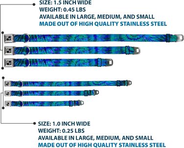 Нашийник для собак із застібкою, Зелений/Синій/Фіолетовий, Ширина 2.5 см - Підходить для обхвату шиї 38-66 см - Великий розмір, Багатокольоровий