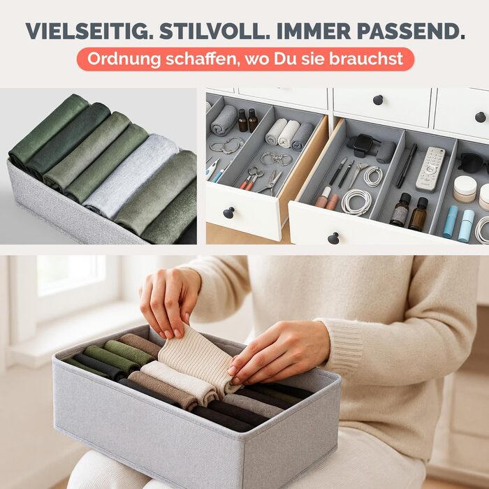 Набір органайзерів для гардеробу, 8 шт. - Різні органайзери для гардеробу для комодів HEMNES - Складані коробки для бюстгальтерів, футболок - Органайзер для гардеробу - Сортер для гардеробу, сірий, подвійний Hemnes