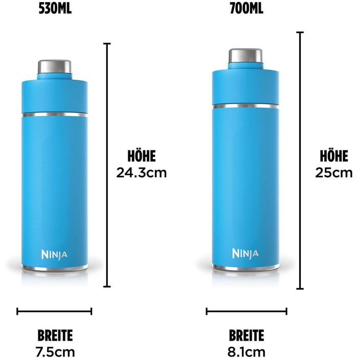 Пляшка для води Ninja Thirsti, термокружка на винос, 700 мл, герметична кришка, для газованих, гарячих та холодних напоїв, потрійно ізольована дорожня кружка, нержавіюча сталь, тропічний синій, DW2401EUUKSB 700 мл тропічний синій