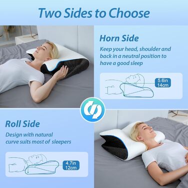 Ергономічна подушка для шиї HOMCA 2 в 1, подушка з піни з ефектом пам&39яті для сну на спині, боці та животі, 60x40x12/14 см, чорна