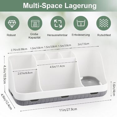 Тримач для зубної щітки для органайзера для ванної кімнати, тримач для електричної зубної щітки та зубної пасти, органайзер для ванної кімнати та сімї на 7 отворів (білий)