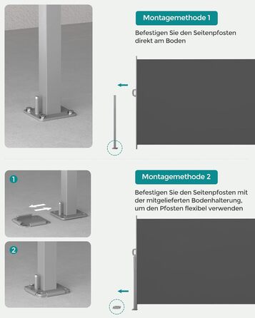 Бічний тент SONGMICS зі сталевим корпусом, стійкий до іржі, розсувний, 180 x 450 см, вітрозахисний, сонцезахисний, непрозорий, бічна жалюзі, для балкону, тераси, саду, антрацит GSA589G01 180 x 450 см антрацит