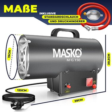 Газовий обігрівач Masko, газовий обігрівач, газовий радіаційний обігрівач, будівельний обігрівач 15 кВт, газовий опалювальний пристрій, радіаційний обігрівач, генератор гарячого повітря, включаючи газовий шланг та регулятор тиску, обігрівач для стандартни