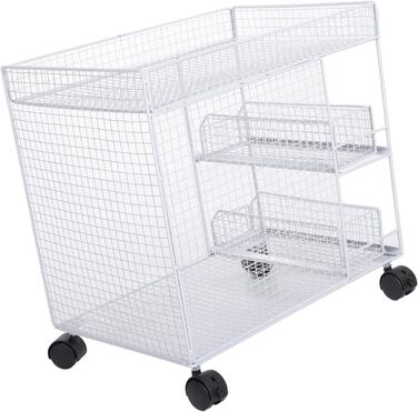 Розсувний органайзер для кошиків, мобільні полиці для зберігання, полиці для комори з поворотними на 360 градусів колесами, що блокуються, ідеально підходить для зберігання тарілок, мисок та посуду (білий)