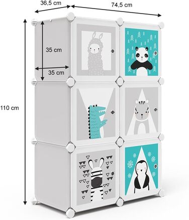 Дитяча полиця Vicco сіра Andy з 6 відділеннями (Панда) - 75x110x37 см з ПВХ - Модульна дитяча шафа для легкого доступу до улюблених іграшок сіра з 6 відділеннями - Панда