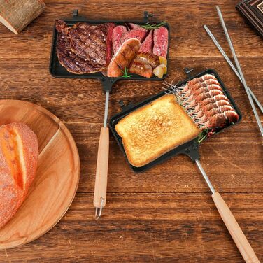 Сендвіч-машина з антипригарним покриттям Кемпінг з 4 знімними ручками Портативна бутербродниця для багаття Гірська пирогівниця Обладнання для приготування багаття