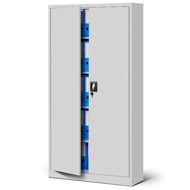 Металева шафа Jan Nowak Jan 185 x 90 x 40 см - Металева шафа для документів, що замикається, з 2 дверима, багатофункціональна шафа з 5 полицями, офісна шафа зі сталі з порошковим покриттям - сіра 185 см x 90 см x 40 см