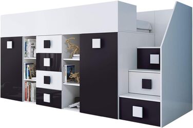 Двоярусне ліжко для дітей, підлітків з місцем для зберігання - Двоярусне ліжко з письмовим столом, шафою, полицею, шухлядами, сход