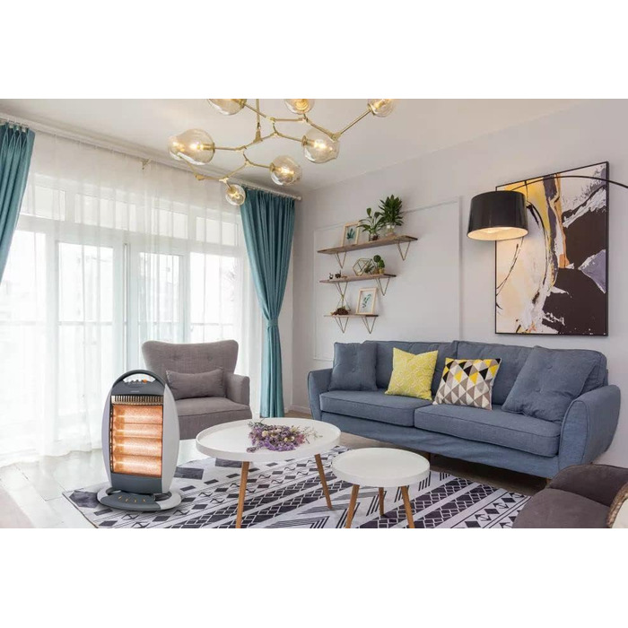 Електричний обігрівач, коливальний галогенний обігрівач, 3 рівні потужності, безшумна коливання, корпус з холодним покриттям, система захисту від нахилу, тепловий захист, 1200 Вт