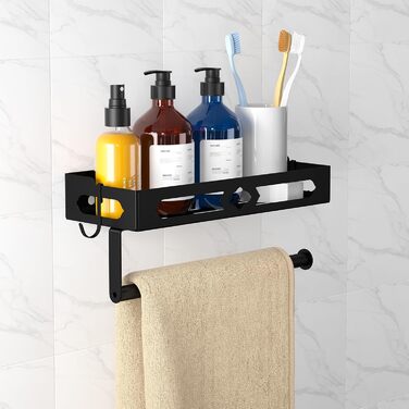 Підставка для спецій з тримачем для кухонних рулонів та гачками, настінна підставка для спецій (не потребує свердління), органайзер для спецій для кухні, чорний