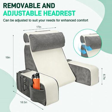 Подушка для читання для ліжка, подушка для читання для ліжка та дивана зі знімними підлокітниками та підголівником, подушка для читання з чохлом, який можна прати, подушка для спини, подушка з підтримкою спини для відпочинку в ліжку, читання, перегляду те