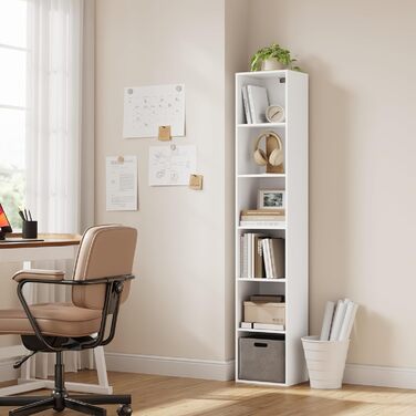 Книжкова полиця WOLTU з 6 відділеннями, окремостояча кубічна полиця, стояча полиця, офісна полиця, полиця для зберігання, полиця для файлів, виготовлена з інженерної деревини, 30x158,5x24 см (ШxВxГ), SK003ws6 6 полиць (24Г x 30Ш x 158,5В см) Біла