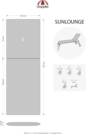 Доплер / Шезлонг на колесах Зірка / Подушка для садового шезлонга/Шезлонг на колесах/приблизно 195 x 60 x 6 см / Сірий