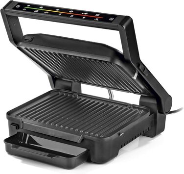 Цифровий контактний гриль N8WERK у версії Midnight 6 програм гриля 2000 Вт Сенсорний дисплей зі світлодіодним зворотним відліком кольору знімні пластини для гриля Антипригарне покриття Піддон для крапель жиру