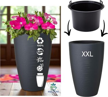 Квітковий горщик MELTOM зі знімною вставкою, круглий, горизонтальні смуги (антрацитовий, XXL-58 см) XXL-58 см антрацитовий