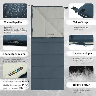 Спальний мішок Naturehike для дорослих, легкий прямокутний сплайсований 3-сезонний спальний мішок, для кемпінгу на природі, походів, синій