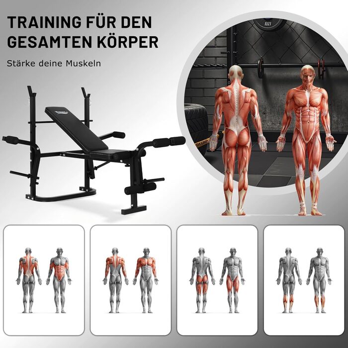 Багатофункціональна регульована лава зі стійкою для штанги, розгиначем ніг та кронштейнами типу &quotметелик&quot, регульована лава для жиму лежачи, стабільна лава для штанги до 150 кг