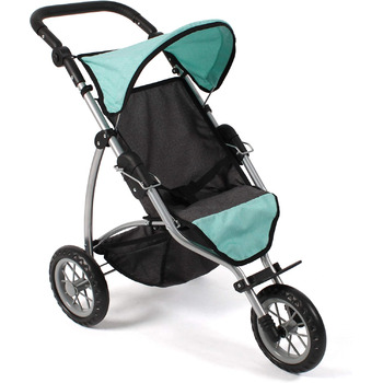 Лялькова коляска Леон, бігова коляска, ляльковий біговел для дітей від 4 до 8 років, меланж темно-сірий, м'ятний, 75 x 40 x 73,5 с