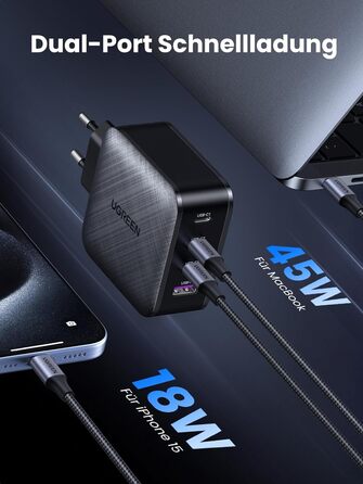 Зарядний пристрій USB C 65 Вт Блок живлення USB C 4 порти GaN Charger PD Зарядний пристрій сумісний з MacBook Pro/Air, iPhone 16/1