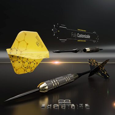 Професійний набір дротиків зі сталевим наконечником, індивідуальне налаштування древка та стрілки, 6 латунних стволів (22 грами), 12 алюмінієвих дротиків (35 та 48 мм), 12 стандартних вузьких стрілок, точилки