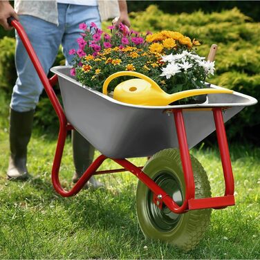 Колесо для тачки KRUMAD PU-піна 4.80/4.00-8, до 180 кг, з віссю, не проколюється, не потребує обслуговування, сталевий диск, подвійний кульковий підшипник, запасне колесо для тачок та візків, захист від проколів, темно-зелений