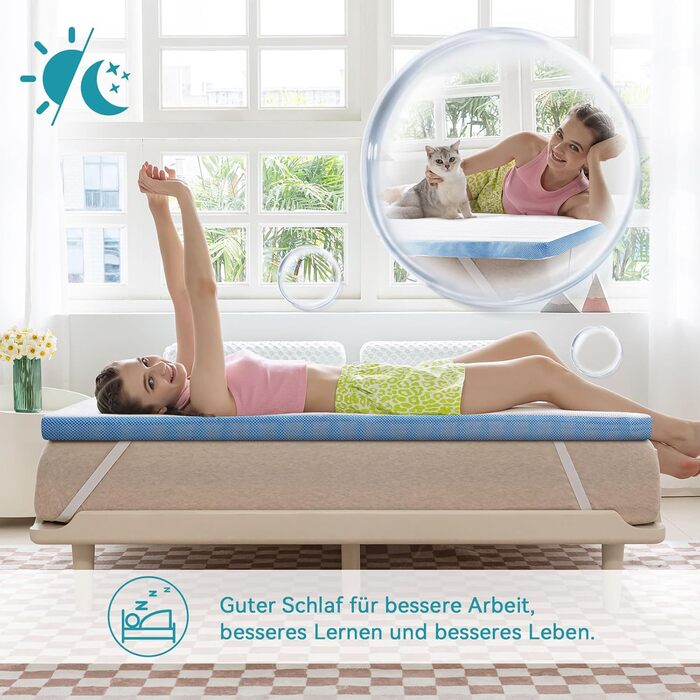 Наматрацник Storeo Basics з піни з ефектом пам&39яті з ремінцями, 140 x 200 см, товщина 5 см, білий 140 x 200 x 5 см