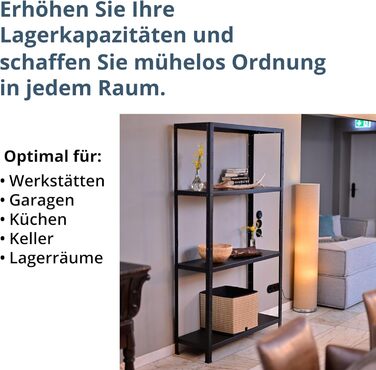 Система полиць SCHULTE з 4 полицями PowerMAX, вантажопідйомність 65 кг, 180x60x40 см (ВxШxГ), чорне текстуроване покриття, полиця для зберігання, полиця для майстерні, полиця для підвалу, полиця для гаража, металева полиця