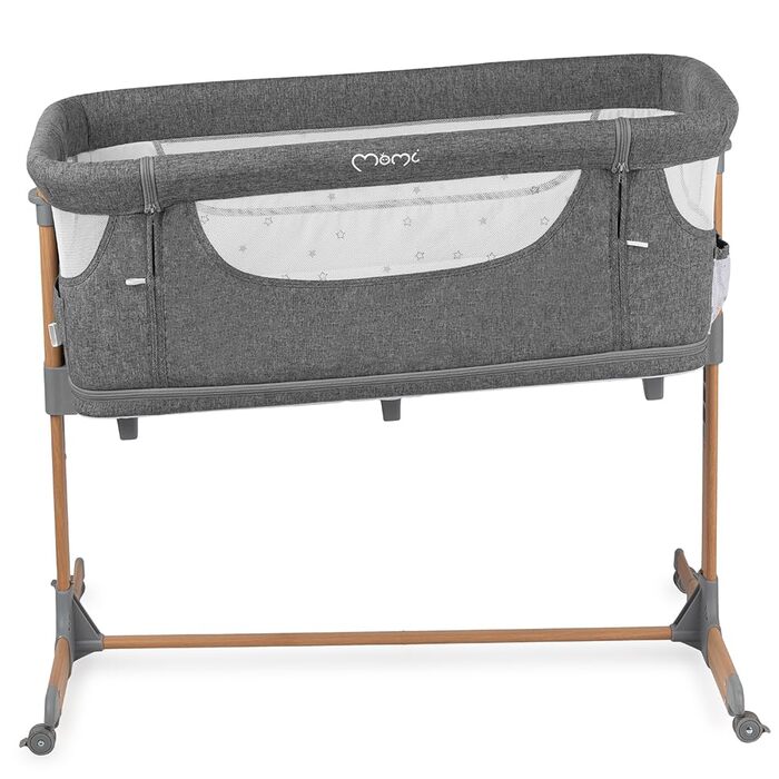Дитяче ліжечко Momi SMART Bed 4-в-1 до 15 кг, приліжкове ліжечко для немовлят з матрацом, регульована висота, сірого кольору, одномісне